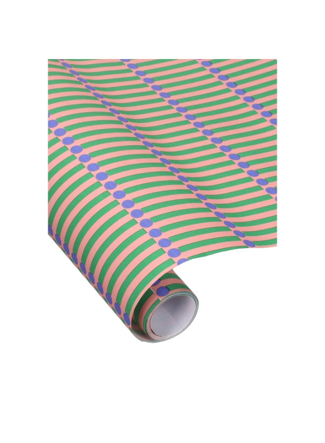 KadoDesign Matchstick Stripe Wrapping Paper Roll - Litchi Pink, Grass Green, and Cornflower Blue - Image 3
