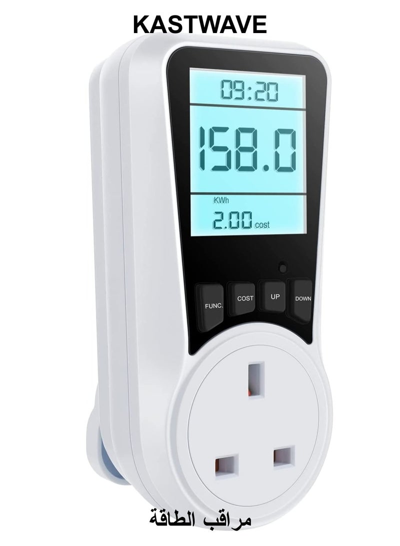 KASTWAVE Electricity Usage Monitor,  Power Meter Energy Monitor Plug with Backlight LCD Display, 7 Modes Voltage Amps Wattage KWH Consumption Monitor, 2900W/13A Overload Protection - Image 1