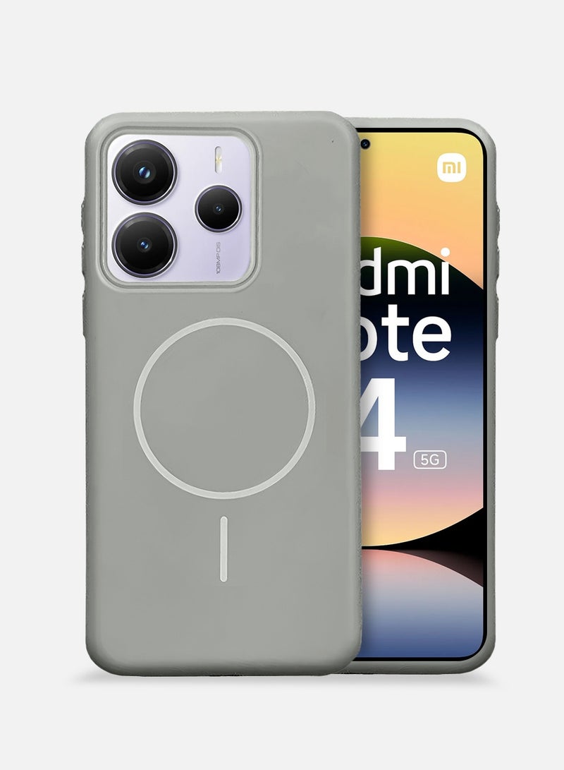 دبليو تيك شاومي ريدمي نوت 14 5 جي 2025 سيليكون سائل ممتاز متوافق مع غطاء جراب دائري رفيع من ماجسيف (MCMPMN) - رمادي - Image 1