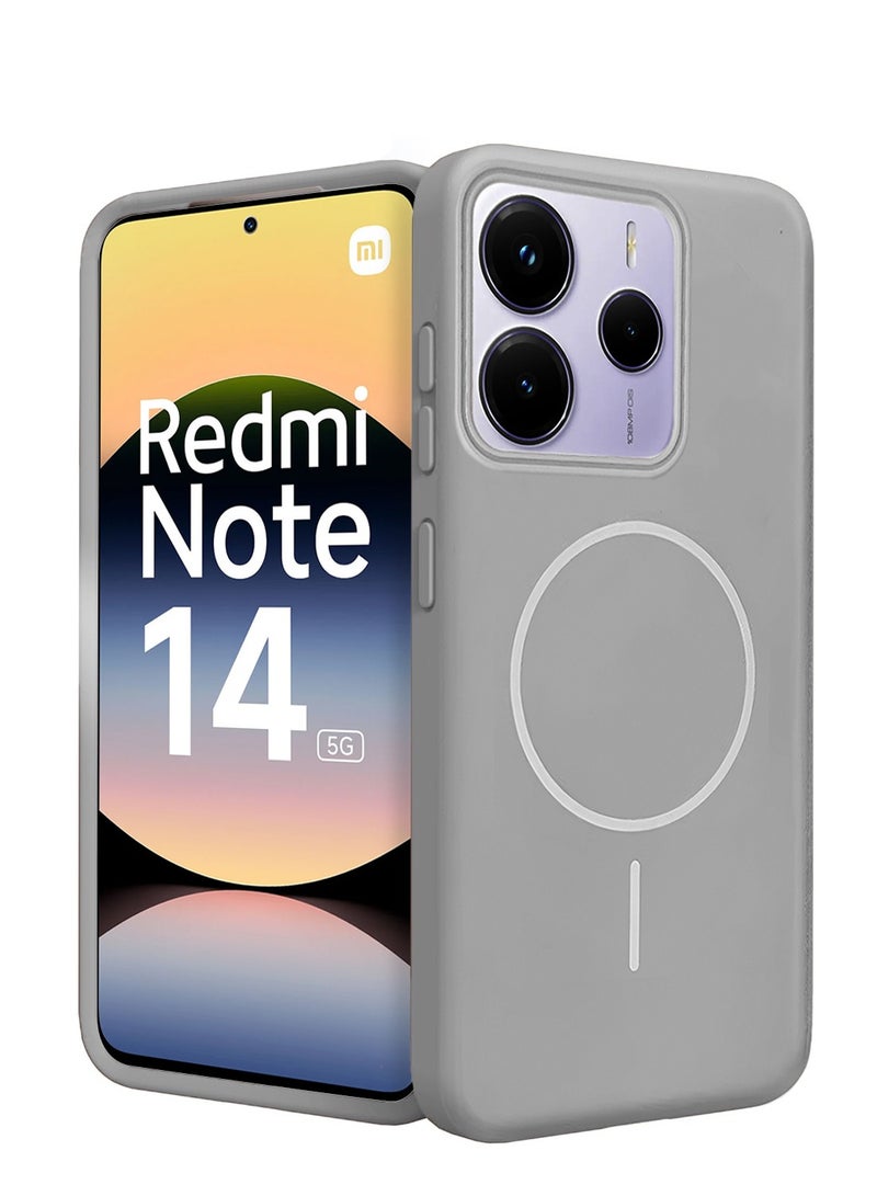 دبليو تيك شاومي ريدمي نوت 14 5 جي 2025 سيليكون سائل ممتاز متوافق مع غطاء جراب دائري رفيع من ماجسيف (MCMPMN) - رمادي - Image 2