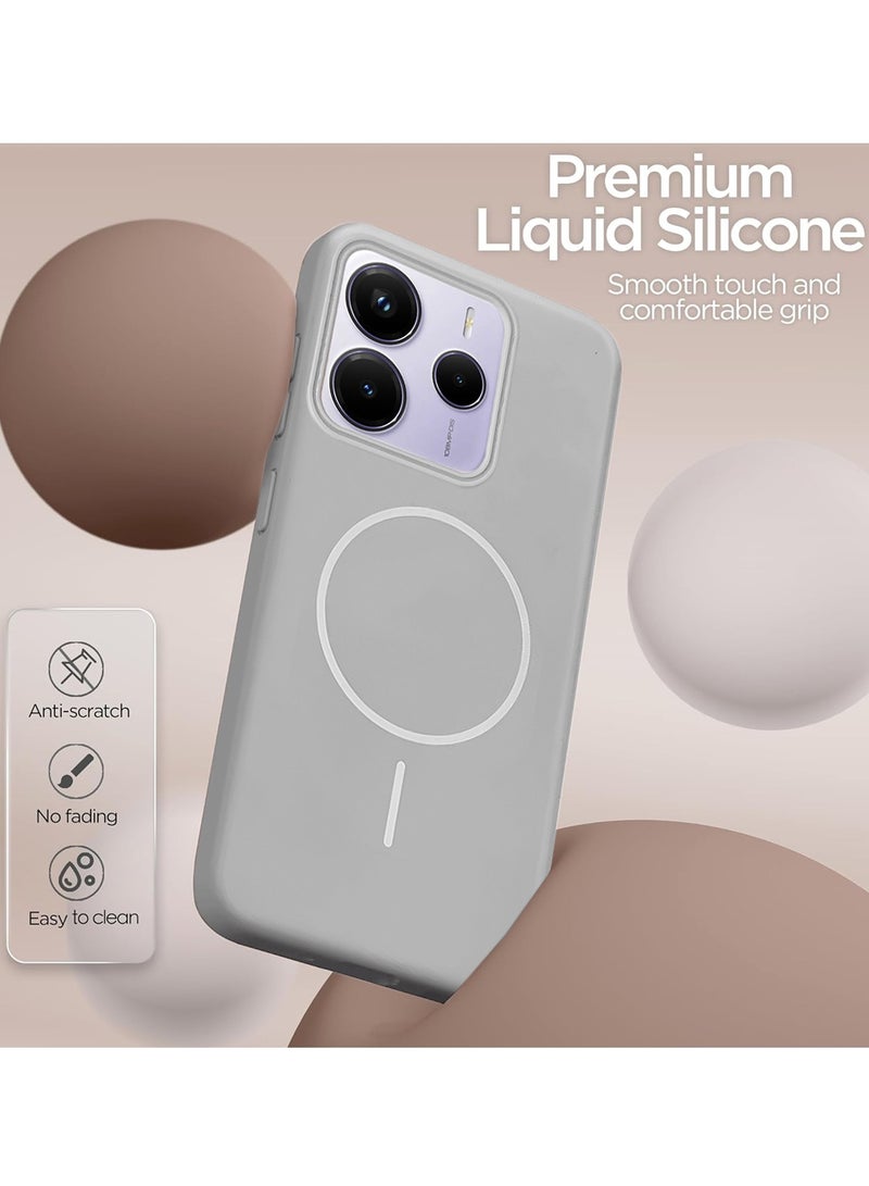 دبليو تيك شاومي ريدمي نوت 14 5 جي 2025 سيليكون سائل ممتاز متوافق مع غطاء جراب دائري رفيع من ماجسيف (MCMPMN) - رمادي - Image 3