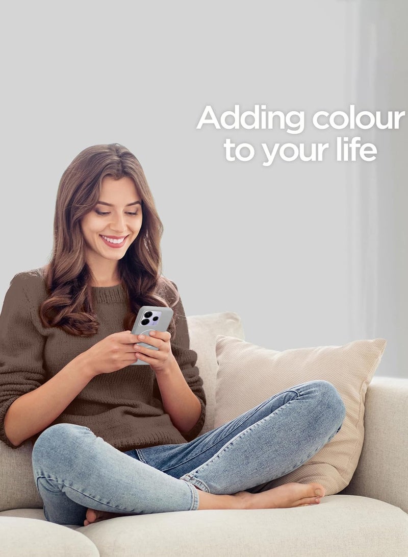 دبليو تيك شاومي ريدمي نوت 14 5 جي 2025 سيليكون سائل ممتاز متوافق مع غطاء جراب دائري رفيع من ماجسيف (MCMPMN) - رمادي - Image 4