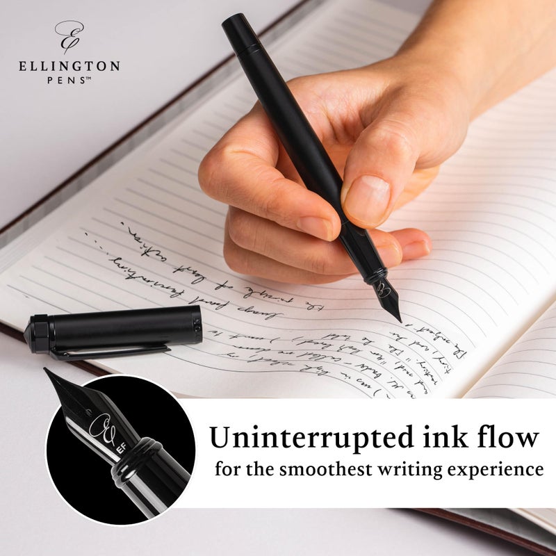 Ellington Pens Luxury Fountain Pen Set - Smooth Fine Nib - Includes 3 Ink Cartridges, Refillable Ink Converter, Gift Box - Fountain Pens For Writing, Calligraphy, Journaling, Sketching (The Stealth) - Image 4