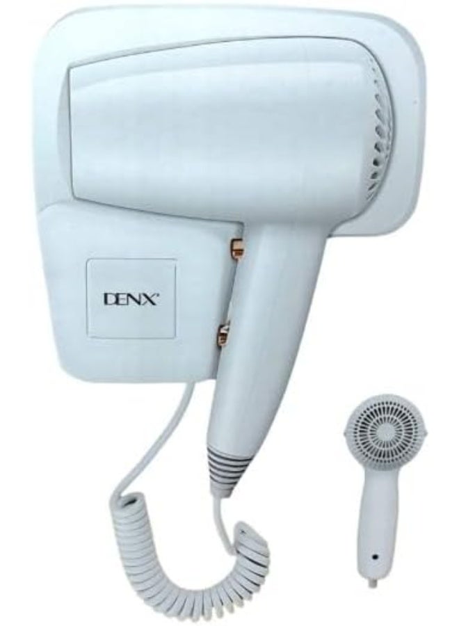 DENX DX1398 Wall‑Mounted Hair Dryer – 1250W Powerful, Compact & Quiet, Hot & Cold Settings, Auto Shut‑Off, Moisture‑Lock Technology, No‑Drill Mounting - Image 1