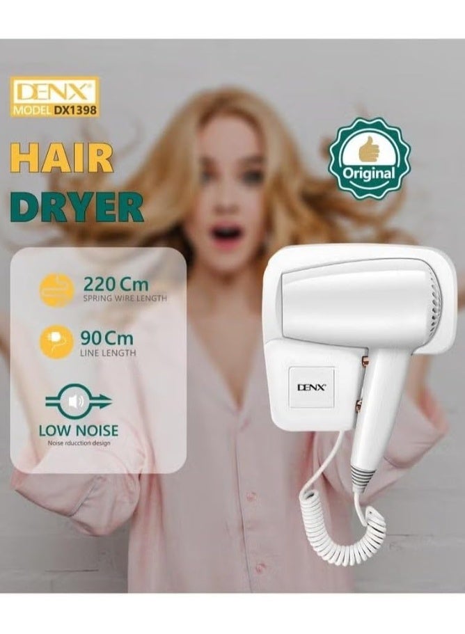 DENX DX1398 Wall‑Mounted Hair Dryer – 1250W Powerful, Compact & Quiet, Hot & Cold Settings, Auto Shut‑Off, Moisture‑Lock Technology, No‑Drill Mounting - Image 2