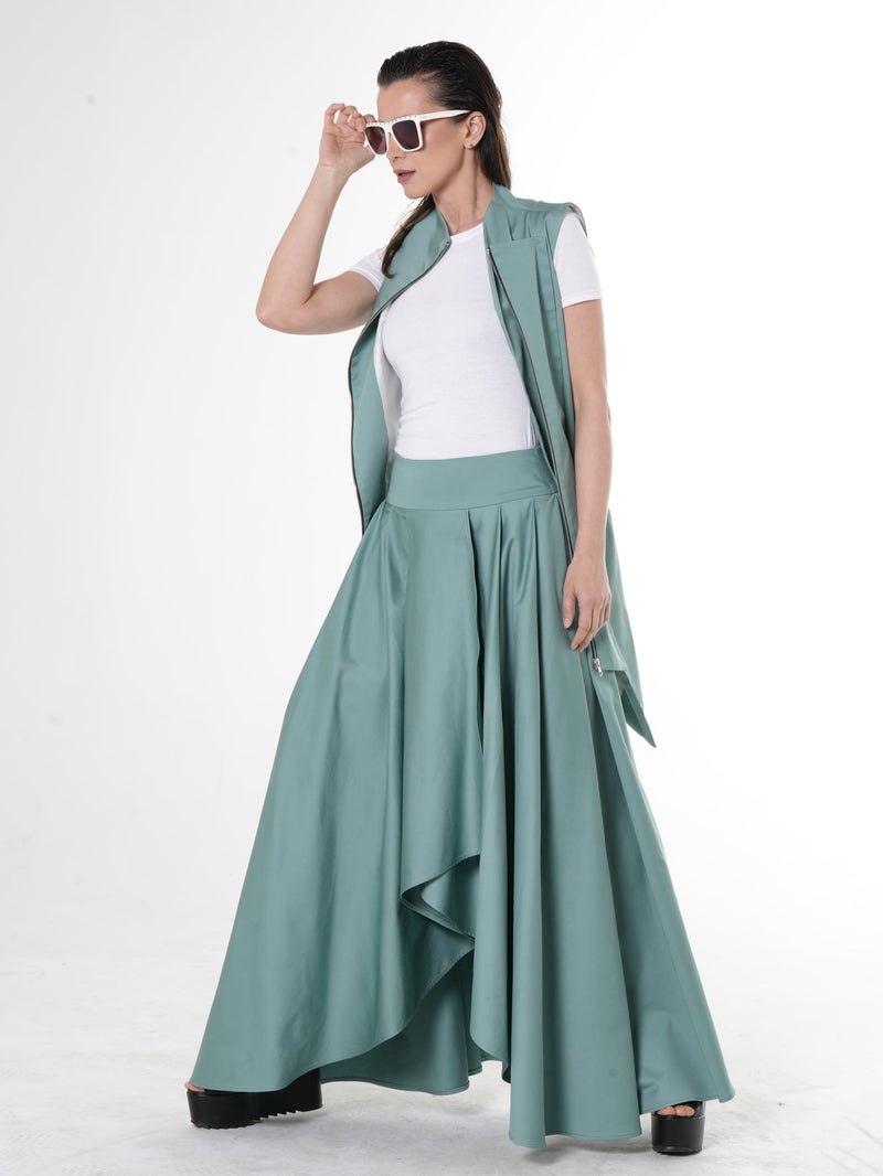 ميتامورفوزا تنورة ماكسي بكَسرات (Draped) باللون النعناعي - Image 4