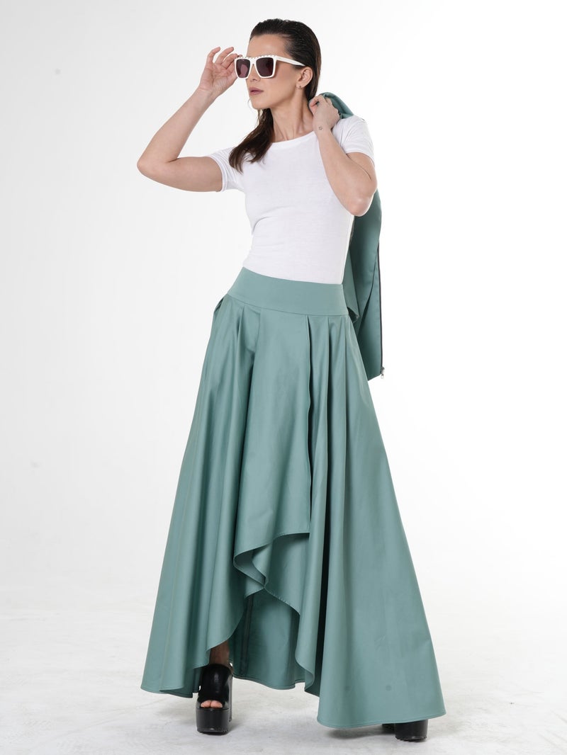 ميتامورفوزا تنورة ماكسي بكَسرات (Draped) باللون النعناعي - Image 1