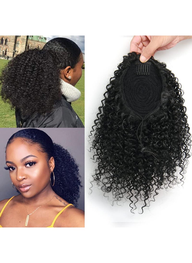 ROSESSEA - Short Afro Kinky Curly Ponytail Hair Piece for African American Ponytail Extension Synthetic Afro Kinky Curly Ponytail for Women(Black(1B)) - Image 1