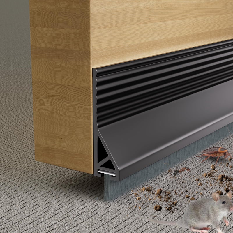 ESUFEIR 39” Under Door Draft Stopper with Brush,Bottom of Door Sweeps for Exterior & Interior,Gap Filler Sound Blocker Seal Strip,Draft Guard Dust Stopper(Black) - Image 1