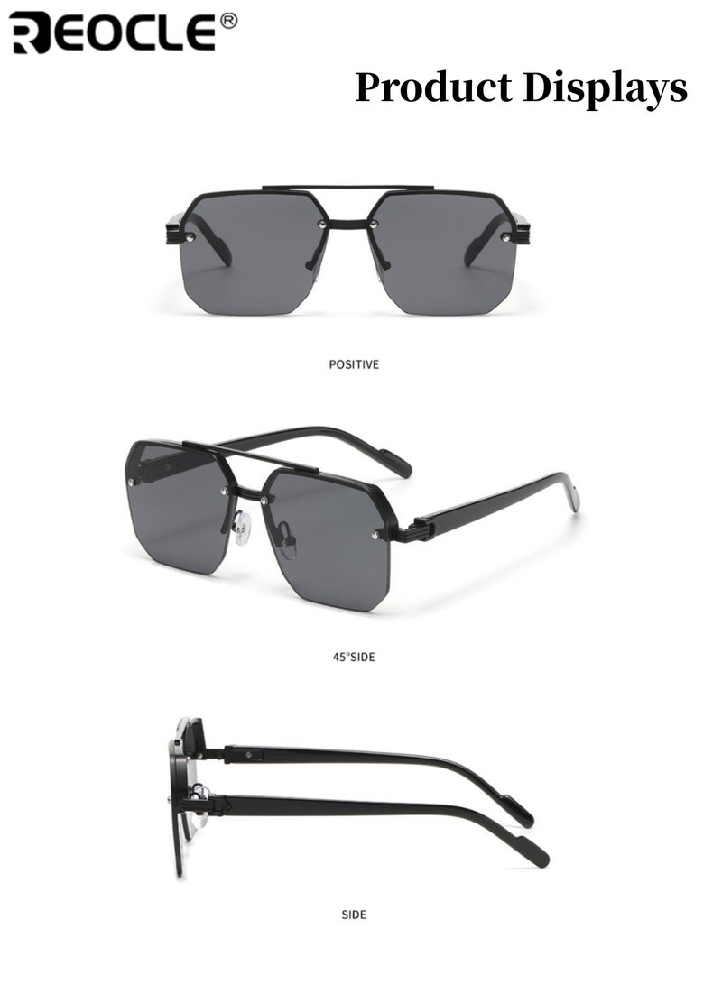 ريوكل نظارات شمسية نصف إطار للجنسين مفصل معدني نظارات عادية زينة مضادة للضوء الساطع نظارات متينة مثالية لجميع المناسبات - Image 3