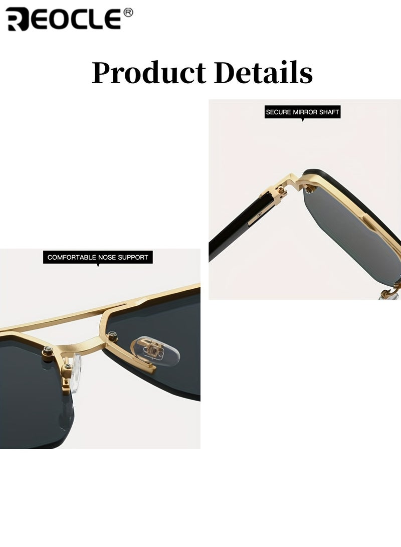 ريوكل نظارات شمسية نصف إطار للجنسين مفصل معدني نظارات عادية زينة مضادة للضوء الساطع نظارات متينة مثالية لجميع المناسبات - Image 2