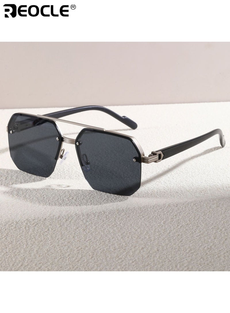 ريوكل نظارات شمسية نصف إطار للجنسين مفصل معدني نظارات عادية زينة مضادة للضوء الساطع نظارات متينة مثالية لجميع المناسبات - Image 4