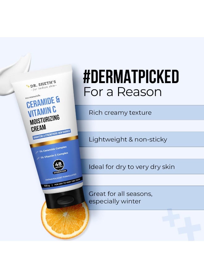 Dr. Sheth's Ceramide & Vitamin C Moisturizing Cream |For Dry to Very Dry Skin | Brightens & Strengthens Skin Barrier | 48hr Deep Hydration | Non Sticky | Biomimetic Ingredients | For Men & Women |100g - Image 4