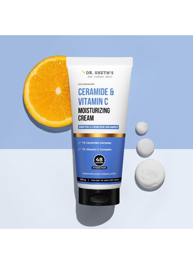 Dr. Sheth's Ceramide & Vitamin C Moisturizing Cream |For Dry to Very Dry Skin | Brightens & Strengthens Skin Barrier | 48hr Deep Hydration | Non Sticky | Biomimetic Ingredients | For Men & Women |100g - Image 2