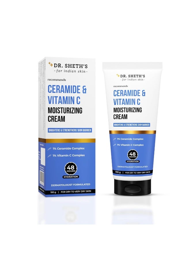 Dr. Sheth's Ceramide & Vitamin C Moisturizing Cream |For Dry to Very Dry Skin | Brightens & Strengthens Skin Barrier | 48hr Deep Hydration | Non Sticky | Biomimetic Ingredients | For Men & Women |100g - Image 1