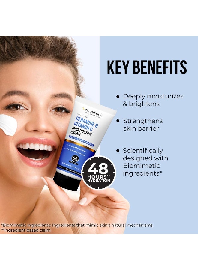 Dr. Sheth's Ceramide & Vitamin C Moisturizing Cream |For Dry to Very Dry Skin | Brightens & Strengthens Skin Barrier | 48hr Deep Hydration | Non Sticky | Biomimetic Ingredients | For Men & Women |100g - Image 3