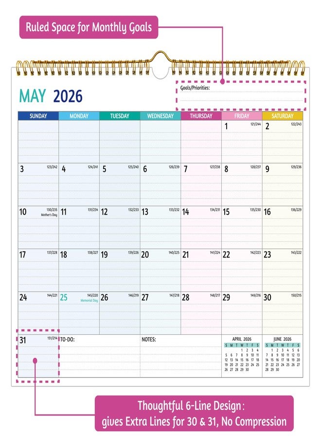 تقويم حائط 2026-2027 - ساري حتى يونيو 2027، مقاس 14.57 × 11.42 بوصة، تقويم 2026، تقويم 18 شهرًا 2026-2027، تقويم شهري بخطوط مسطرة، ورق سميك، يتضمن العطلات الرسمية، وقوائم المهام والملاحظات. - Image 4