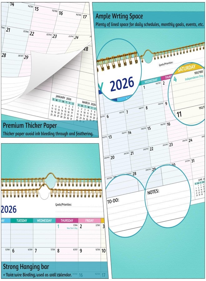 تقويم حائط 2026-2027 - ساري حتى يونيو 2027، مقاس 14.57 × 11.42 بوصة، تقويم 2026، تقويم 18 شهرًا 2026-2027، تقويم شهري بخطوط مسطرة، ورق سميك، يتضمن العطلات الرسمية، وقوائم المهام والملاحظات. - Image 5