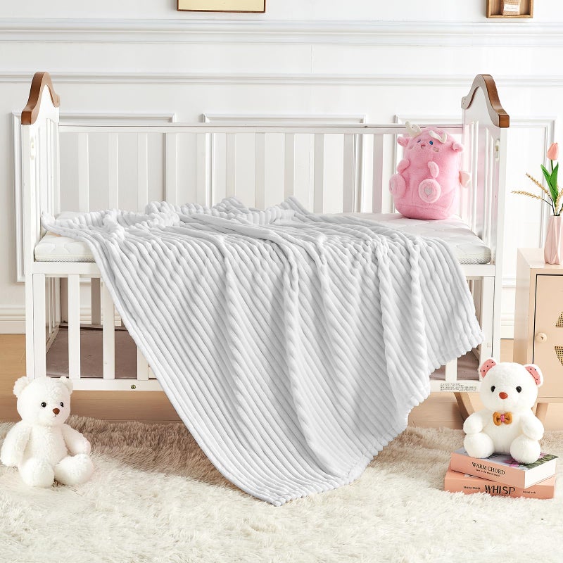 Eonkasp Soft Fleece Baby Blanket Ultra Cozy Grey Baby Blankets for Boys Warm and Lightweight Infant Toddler Newborn Receiving Gift with Reversible Stripes for Crib Stroller, 30x40 Inch, Light Grey - Image 5