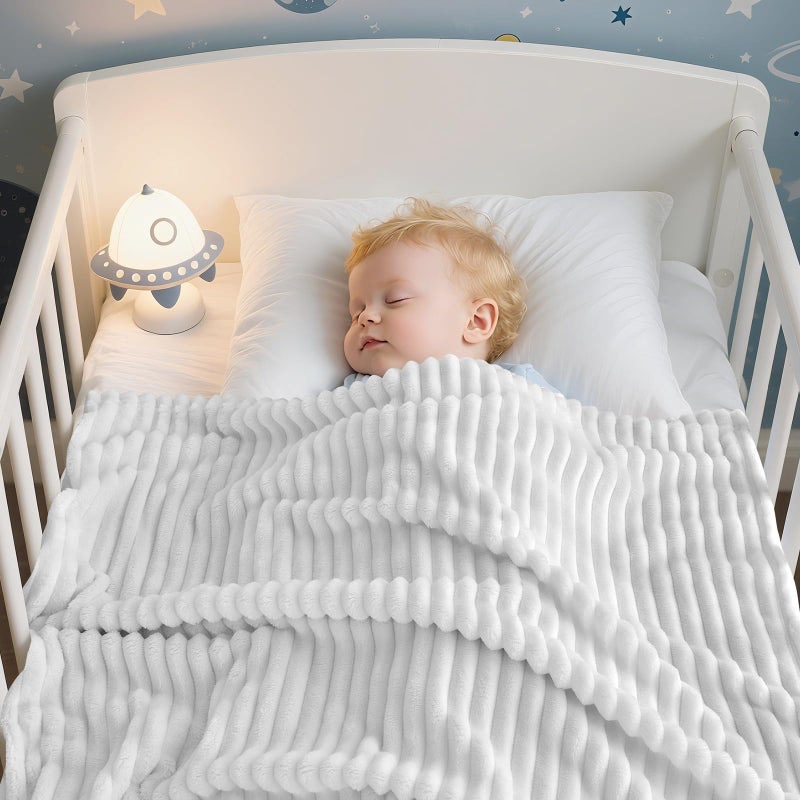 Eonkasp Soft Fleece Baby Blanket Ultra Cozy Grey Baby Blankets for Boys Warm and Lightweight Infant Toddler Newborn Receiving Gift with Reversible Stripes for Crib Stroller, 30x40 Inch, Light Grey - Image 3