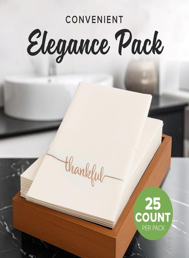 SimuLinen Disposable Hand Towels for Bathroom, Single-Use Linen-Feel Guest Towels, Hand Tissue Paper with ''Thankful'' Writing, Cloth-Like Paper Napkins, Pack of 25 - Image 2