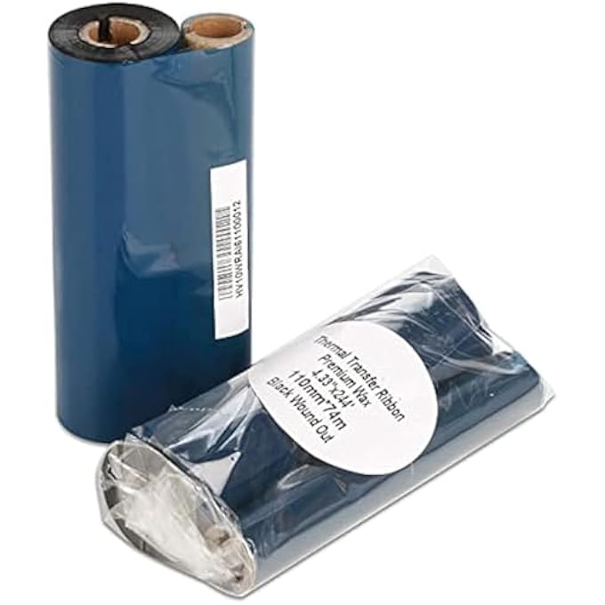 THERMAL TRANSFER WAX RIBBON FOR BARCODE PRINTERS 110MM X 74M X 1/2" CORE - Image 1