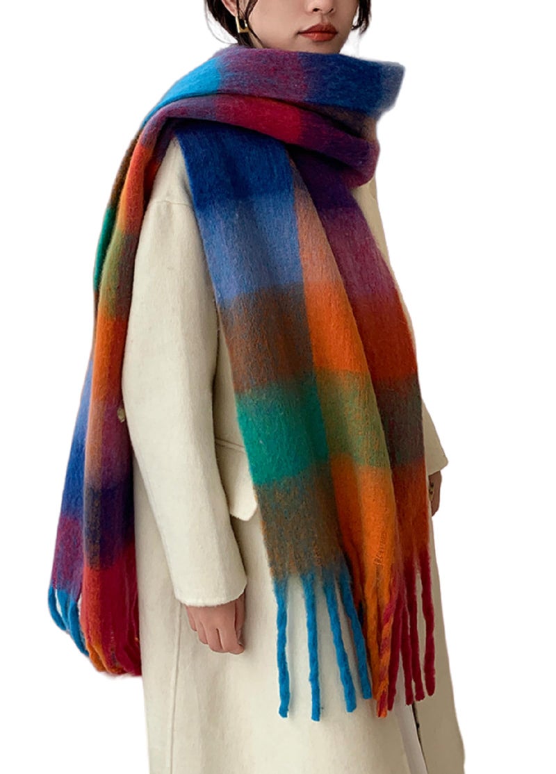 Wander Agio Winter Women Warm Scarf Long Shawl Large Scarves Cold Weather Thick Blanket Scarfs Colorful Plaid Caramel Green 7 - Image 1
