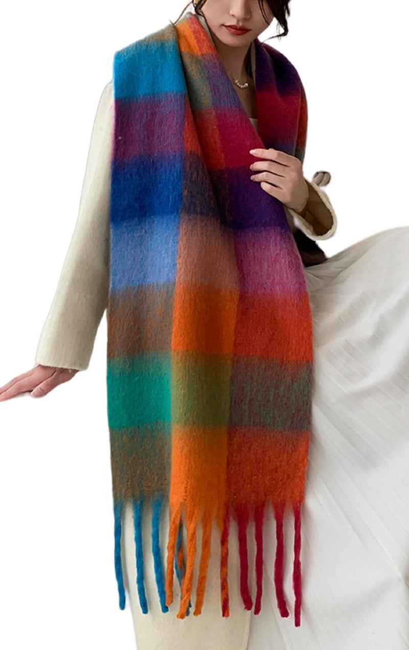 Wander Agio Winter Women Warm Scarf Long Shawl Large Scarves Cold Weather Thick Blanket Scarfs Colorful Plaid Caramel Green 7 - Image 3