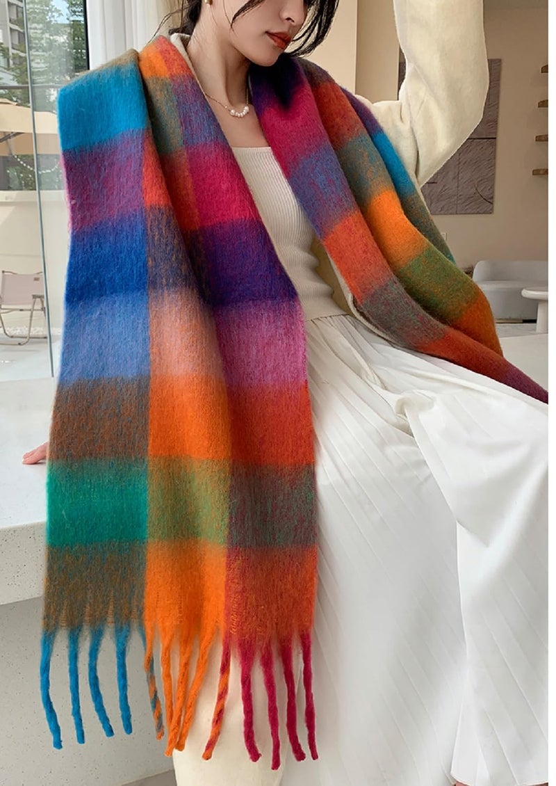 Wander Agio Winter Women Warm Scarf Long Shawl Large Scarves Cold Weather Thick Blanket Scarfs Colorful Plaid Caramel Green 7 - Image 2
