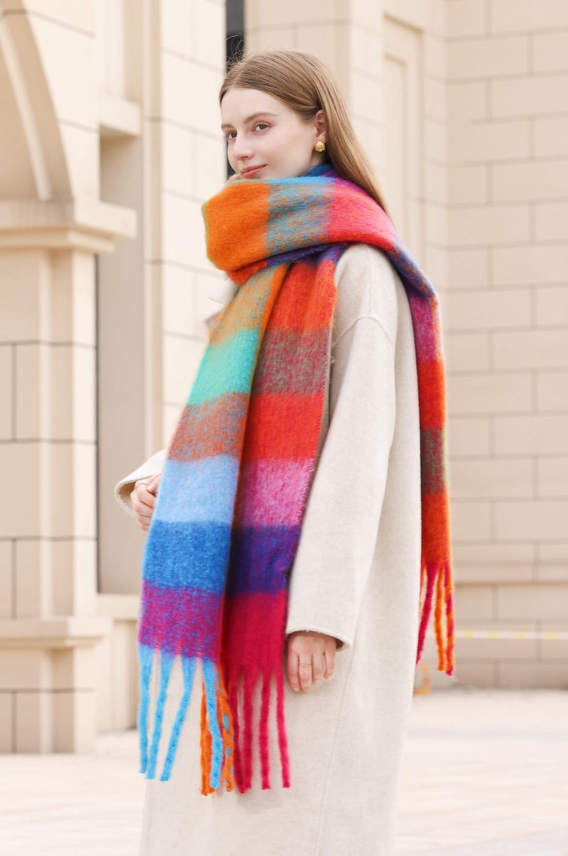 Wander Agio Winter Women Warm Scarf Long Shawl Large Scarves Cold Weather Thick Blanket Scarfs Colorful Plaid Caramel Green 7 - Image 5