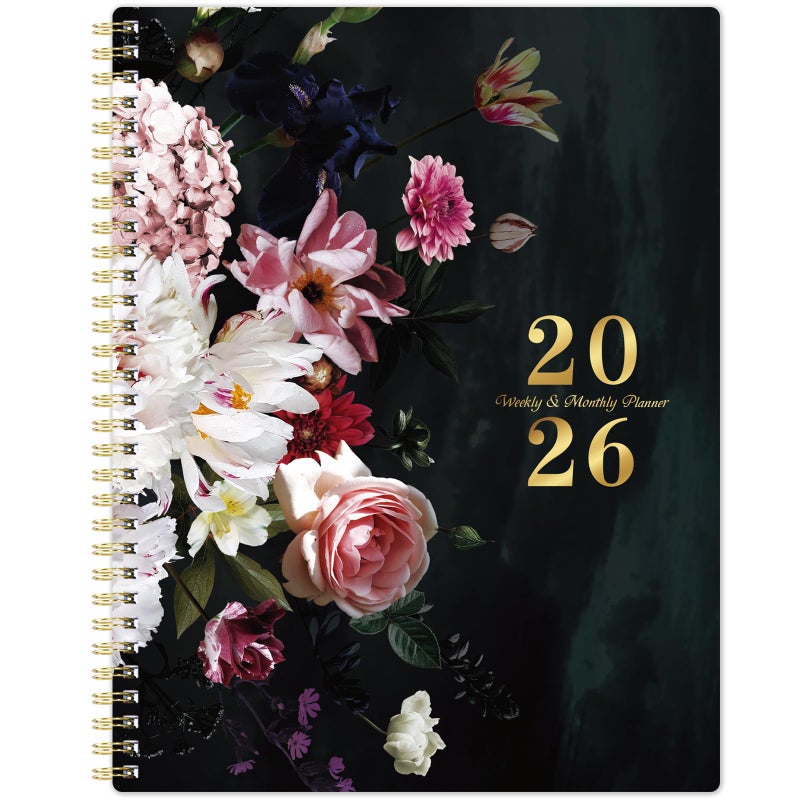 Vindora 2026 Planner - 9" x 11"ï¼Œ Planner Weekly and Monthly 2026, from Jan. 2026 to Dec. 2026, Calendar Planner 2026 with Tabs, Twin-Wire Binding, Inner Pocket, Floral Pattern - Image 1