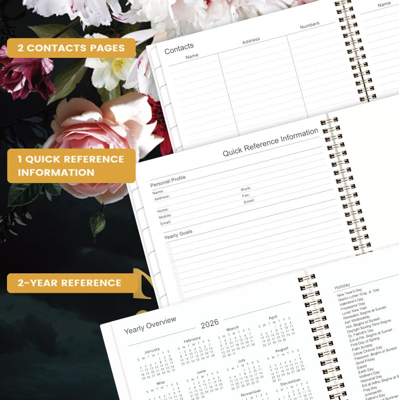 Vindora 2026 Planner - 9" x 11"ï¼Œ Planner Weekly and Monthly 2026, from Jan. 2026 to Dec. 2026, Calendar Planner 2026 with Tabs, Twin-Wire Binding, Inner Pocket, Floral Pattern - Image 5