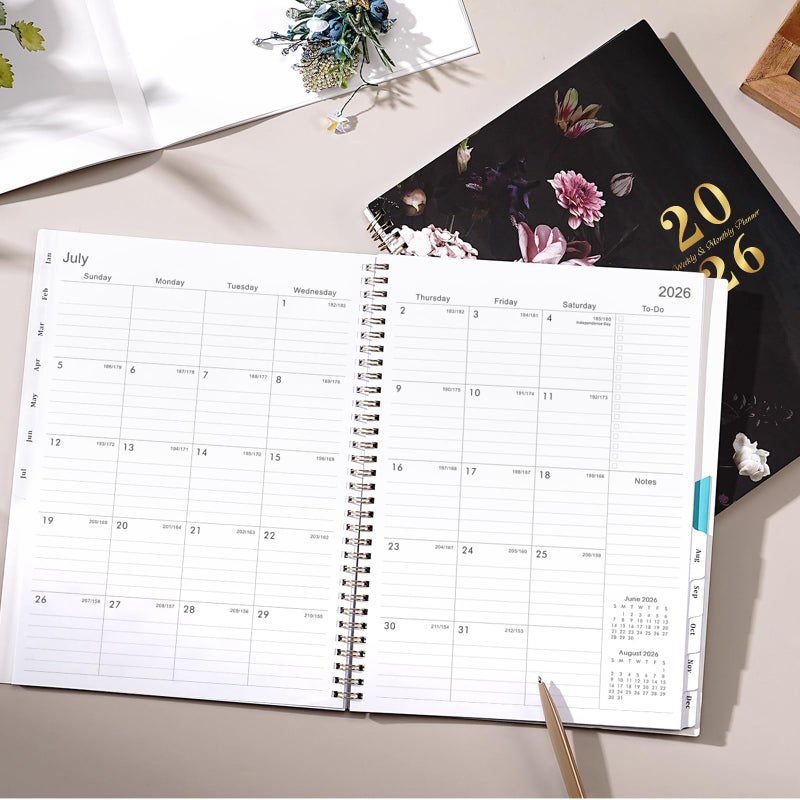 Vindora 2026 Planner - 9" x 11"ï¼Œ Planner Weekly and Monthly 2026, from Jan. 2026 to Dec. 2026, Calendar Planner 2026 with Tabs, Twin-Wire Binding, Inner Pocket, Floral Pattern - Image 2
