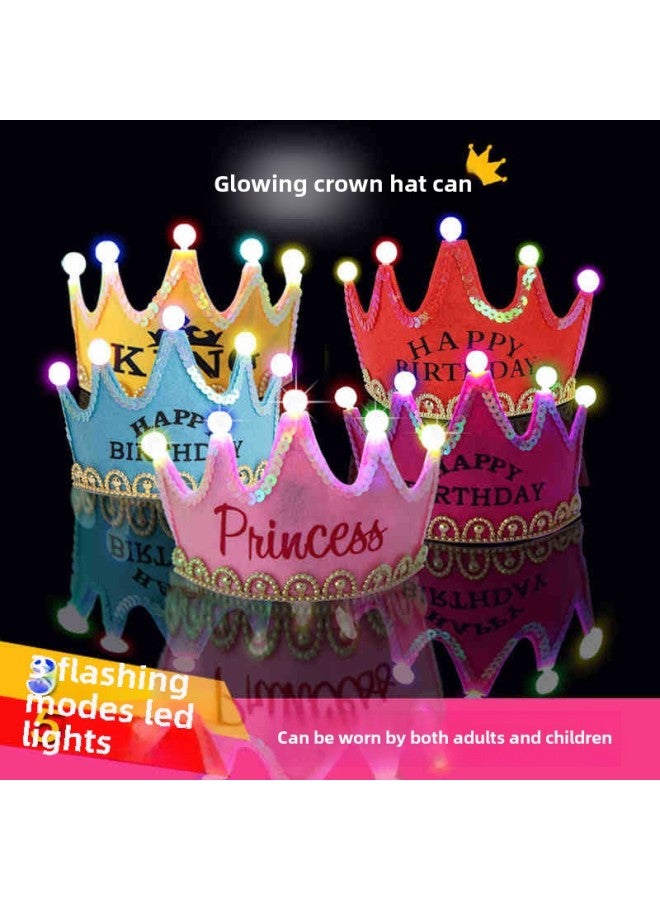 Crown Party Decorative Hat Luminous Birthday Hat Cake Hat Baby Year-old Decoration Decoration Headband-Color:Birthday Hat Mixed (Old) - Image 1