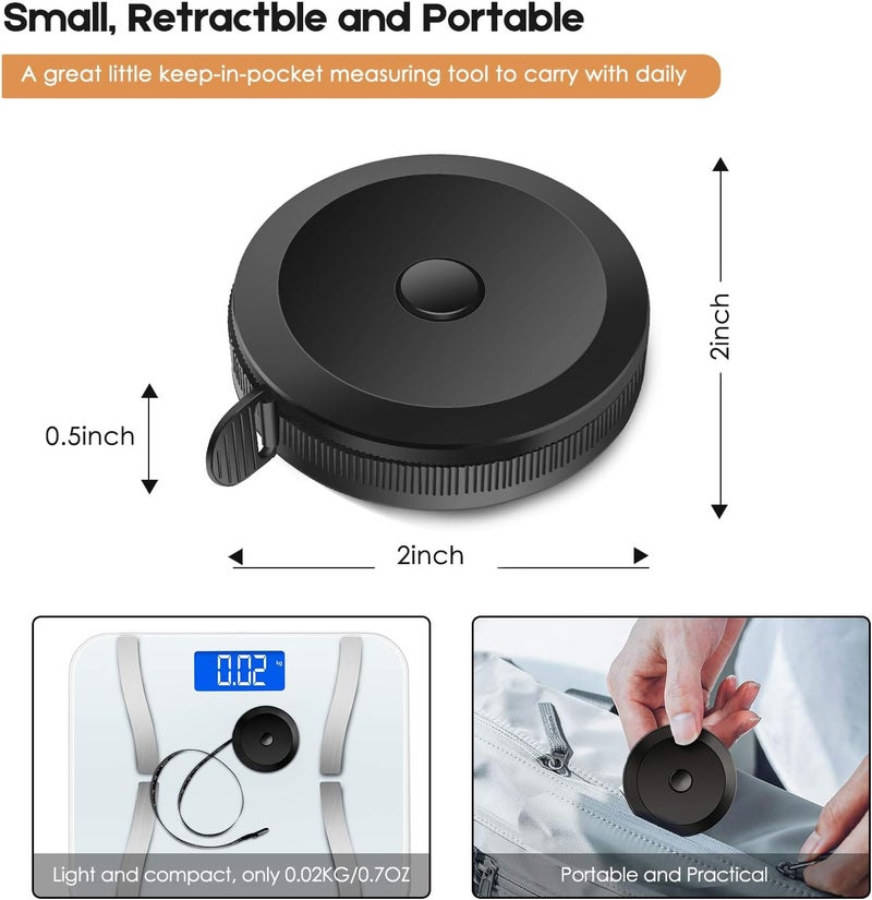 iBayam 2 Pack Tape Measure Measuring Tape for Body Fabric Sewing Tailor Cloth Knitting Vinyl Home Craft Measurements, 60-Inch Soft Fashion Pink & Retractable Black Double Scales Rulers for Body Weight - Image 4