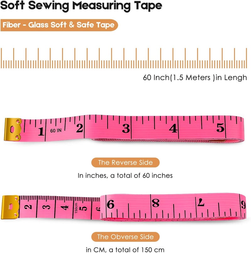 iBayam 2 Pack Tape Measure Measuring Tape for Body Fabric Sewing Tailor Cloth Knitting Vinyl Home Craft Measurements, 60-Inch Soft Fashion Pink & Retractable Black Double Scales Rulers for Body Weight - Image 2