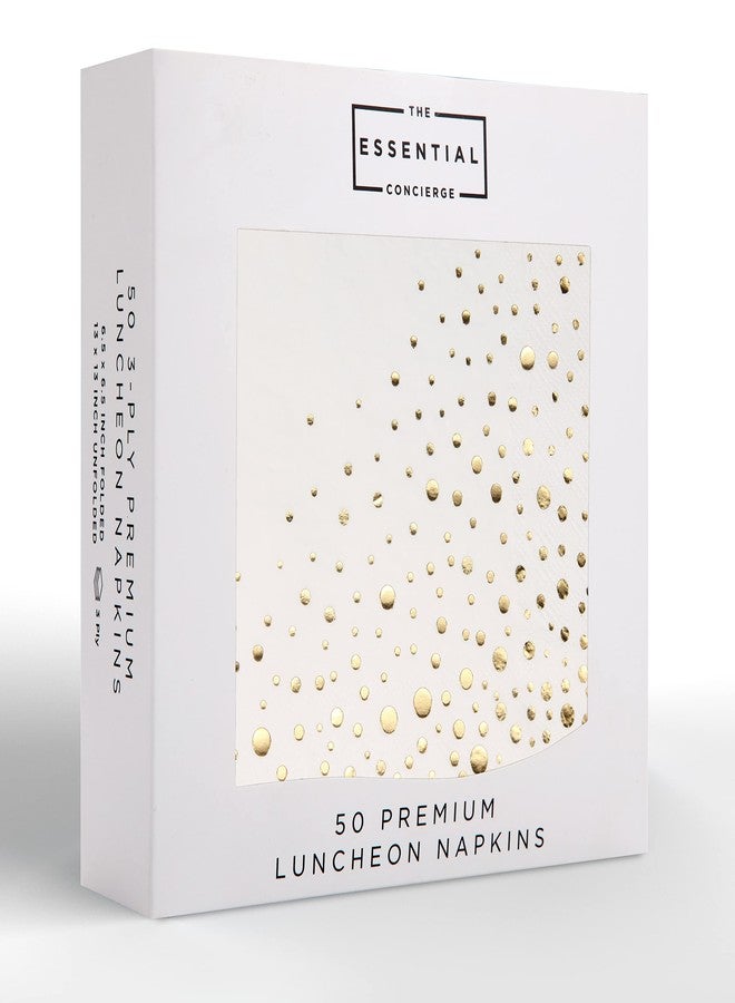 The Essential Concierge Stylish White and Gold Napkins for Party - 6.5 x 6.5 Inch Gold Lunch Napkins - 50 White and Gold Paper Napkins - 3-Ply Gold Luncheon Napkins - Wedding Napkins or Gold Bridal Shower Napkins - Image 1