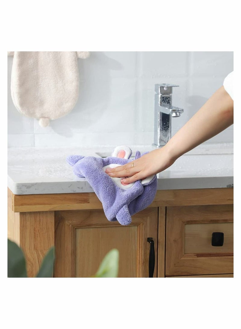 4 Pack Hanging Hand Towel, Children Cartoon Towels, Soft Coral Velvet Absorbent Dishcloth Ultra, Fast Drying Hang Towel for Kitchen Bathroom - Image 4