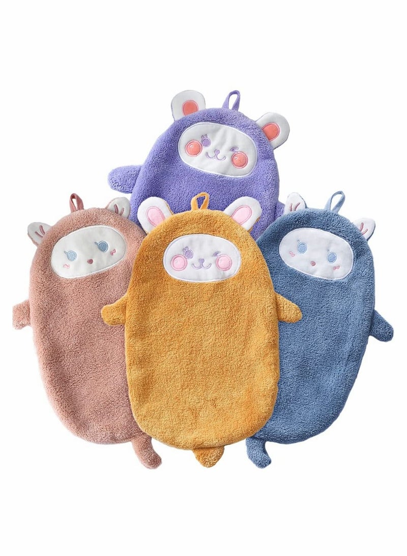 4 Pack Hanging Hand Towel, Children Cartoon Towels, Soft Coral Velvet Absorbent Dishcloth Ultra, Fast Drying Hang Towel for Kitchen Bathroom - Image 1