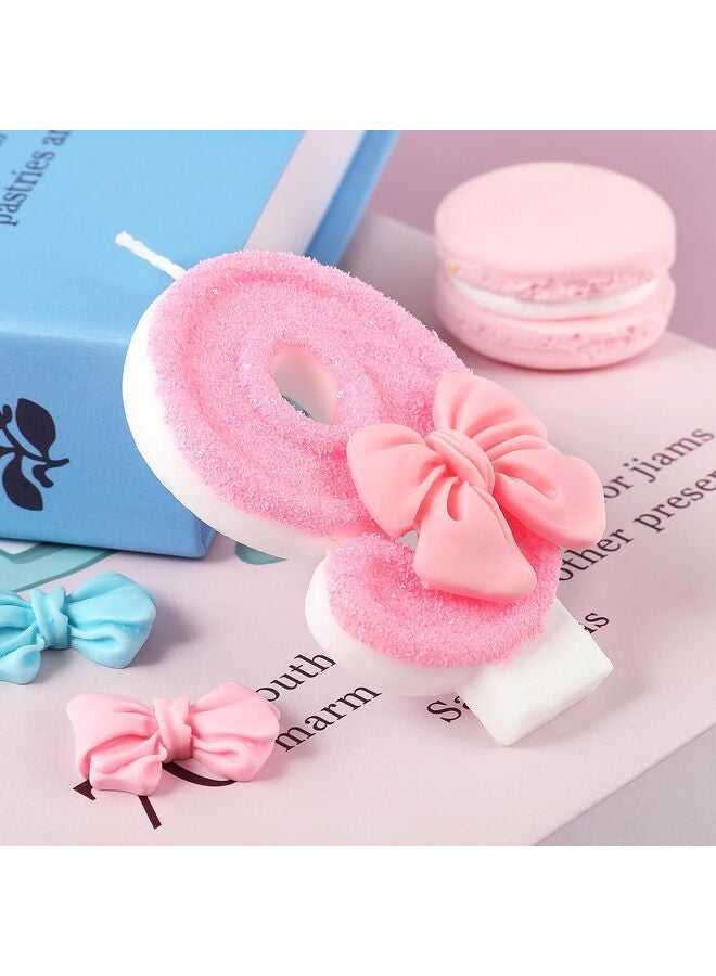 LAMAY Pink Number Birthday Candle, Girl Birthday Party Pink Theme Decorations Supplies, 3D Bow Designed Glitter Pink Number Candles for Birthday Cake Topper Decorations (9#) - Image 2