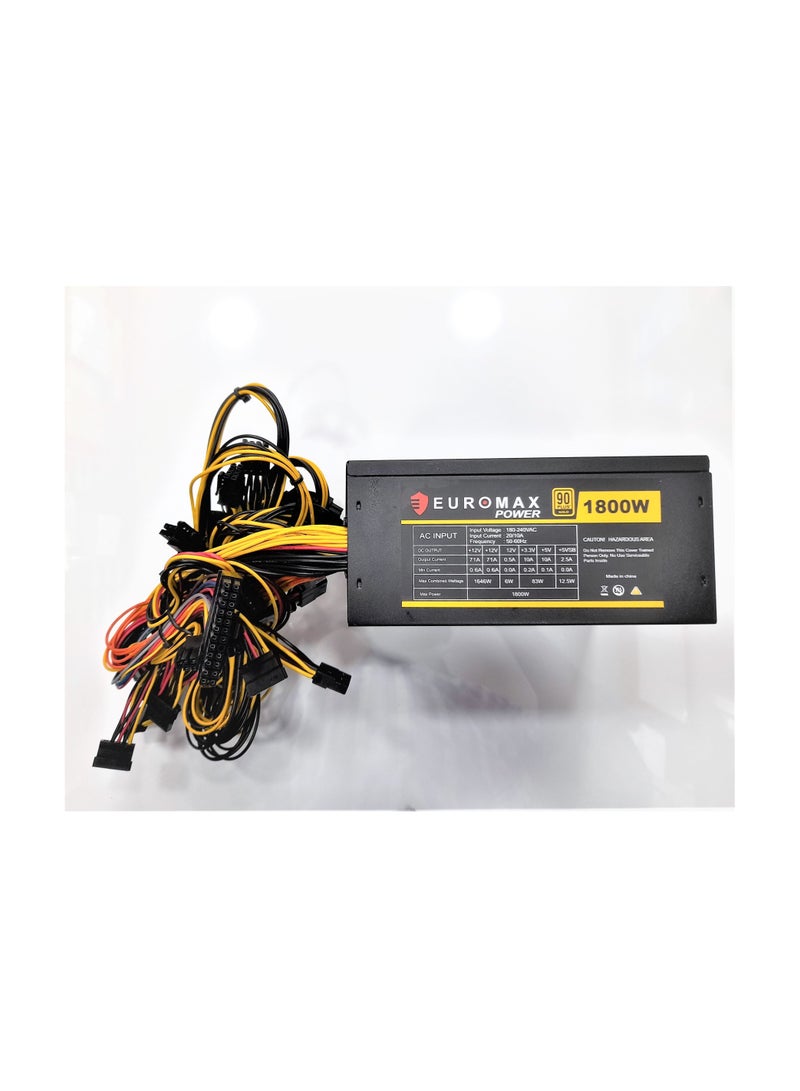 EUROMAX POWER 1800W 90plus Gold ATX Non Modular Mining PC Power Supply Supports 6 Graphics Card 180-270V Power Supply Mining Machine Support