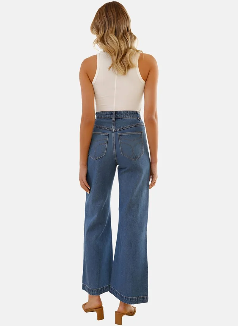 يونيكي Blue Wide Leg Clean Look High-Rise Jeans