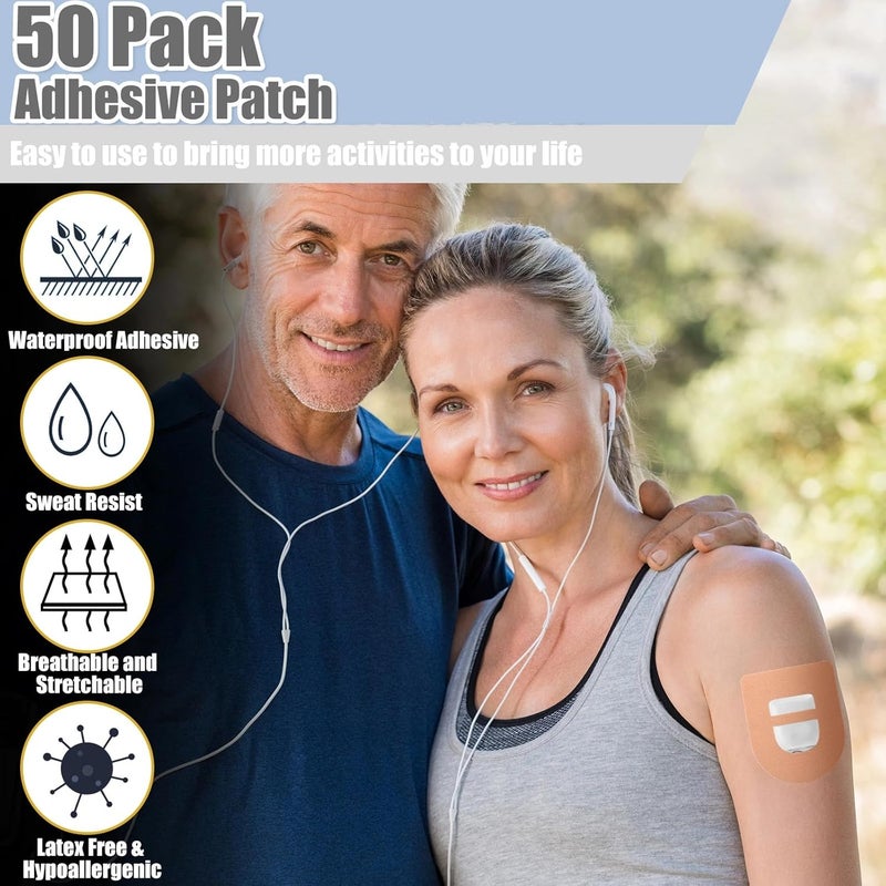 Nuanchu 50 Pieces Adhesive Patches Compatible with Omnipod 5 Shower Waterproof PreCut Adhesive Overpatches with Strap Sweatproof Tape Continuous Glucose Monitor ProtectionBeige - Image 2