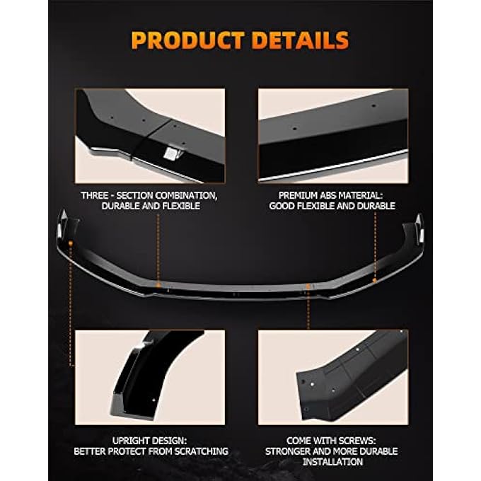 FINDAUTO ABS Car Front Lip Body Kits Fits for 2018-2020 for Honda Accord Sedan Glossy Black Front Bumper Lower Lip Splitter Spoiler - Image 4