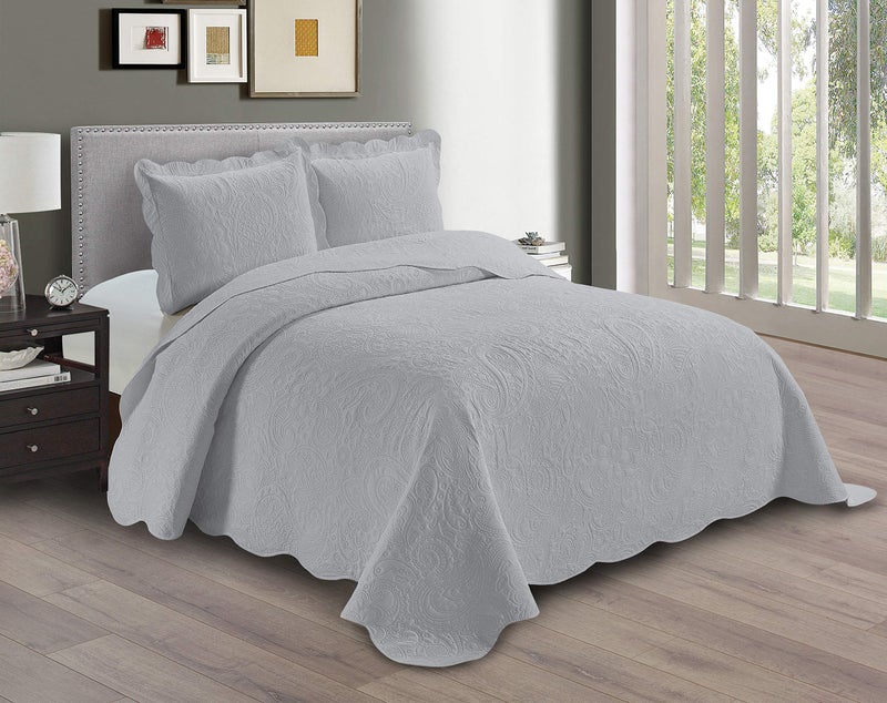 Linen Plus Embossed Coverlet Bedspread Set Oversized Solid Silver Full/Queen Bed Cover Bedding New # Dana - Image 1