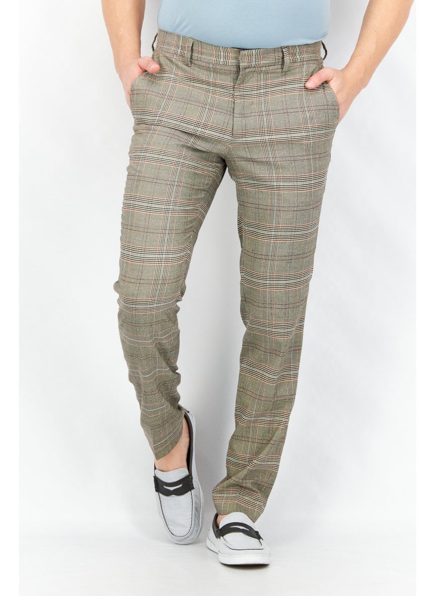 Selected Homme Men Slim Fit Plaid Chino Pants, Grey Combo  - Image 1