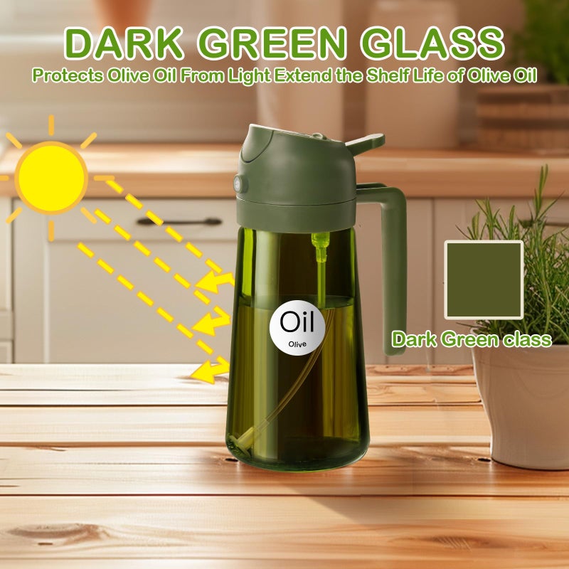 ‎YARRAMATE YARRAMATE 16oz/470ml Dark Green Oil Sprayer for Cooking with Stickers, Food-grade Premium 2 in 1 Olive Oil Dispenser Bottle for Kitchen Gadgets, Air Fryer, Salad, Frying, BBQ (OliveGreen) - Image 2