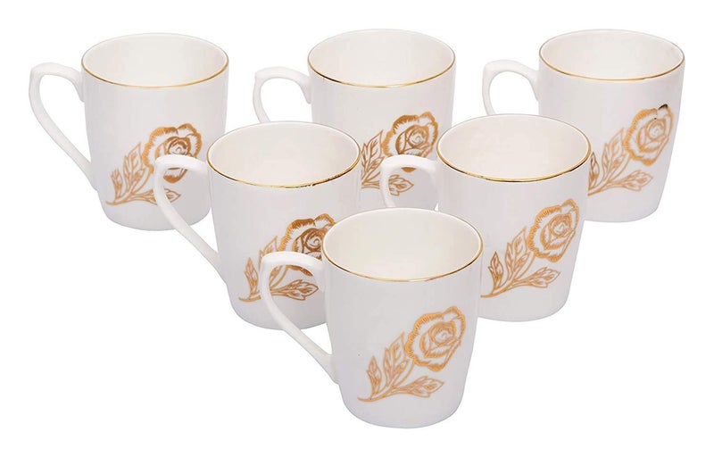E - Ezra E Ezra Indian Ceramic Flora Series Cup Set for Tea and Coffee White Pack of 6 - Image 1