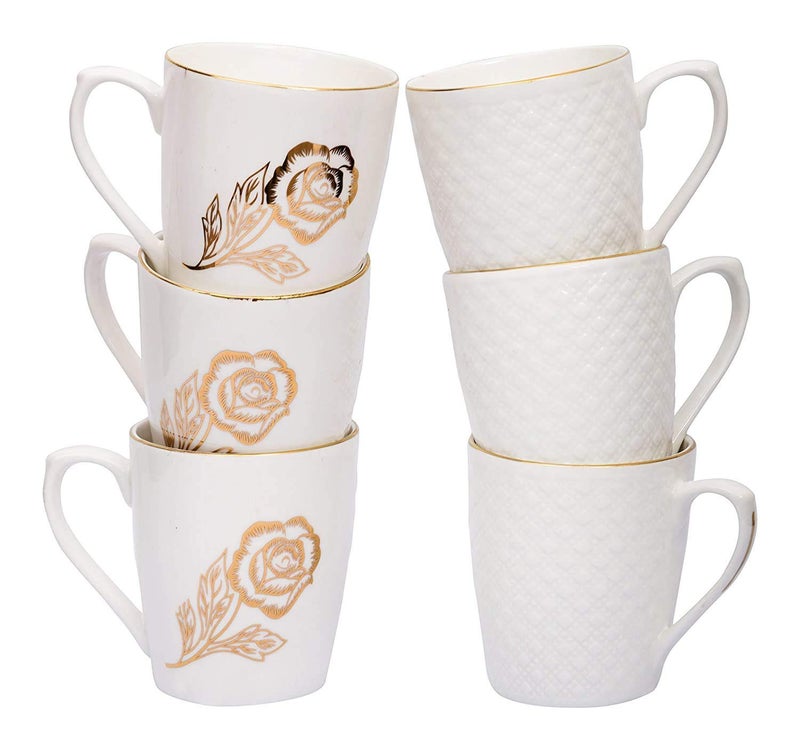 E - Ezra E Ezra Indian Ceramic Flora Series Cup Set for Tea and Coffee White Pack of 6 - Image 2