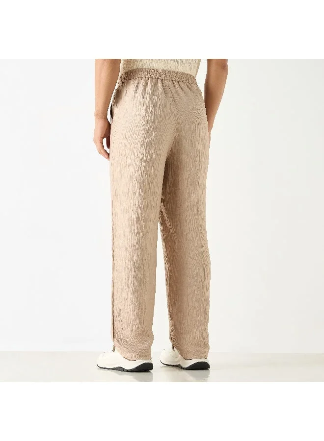Iconic Iconic Textured Relaxed Fit Pants with Flexi Waist and Pockets